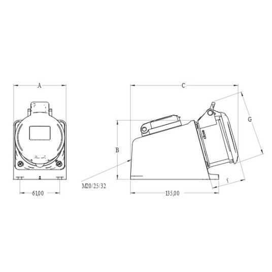 GNIAZDO SIŁOWE STAŁE 32A/5P 400V + 230V z/U IP64 FAMATEL 23626F/23393